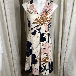 Ann Taylor Floral Pleated Midi Dress - Pink, Black, and Cream